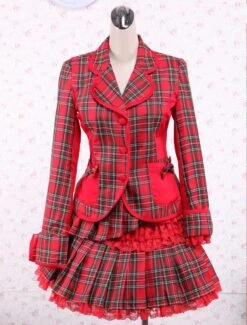 Lolitashow Cotton Red Gingham School Lolita Top And Skirt