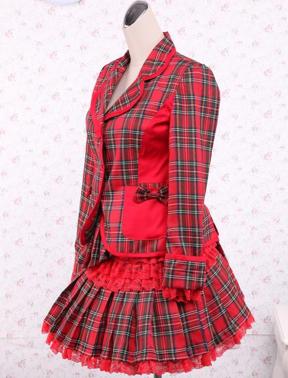 Lolitashow Cotton Red Gingham School Lolita Top And Skirt - Image 2