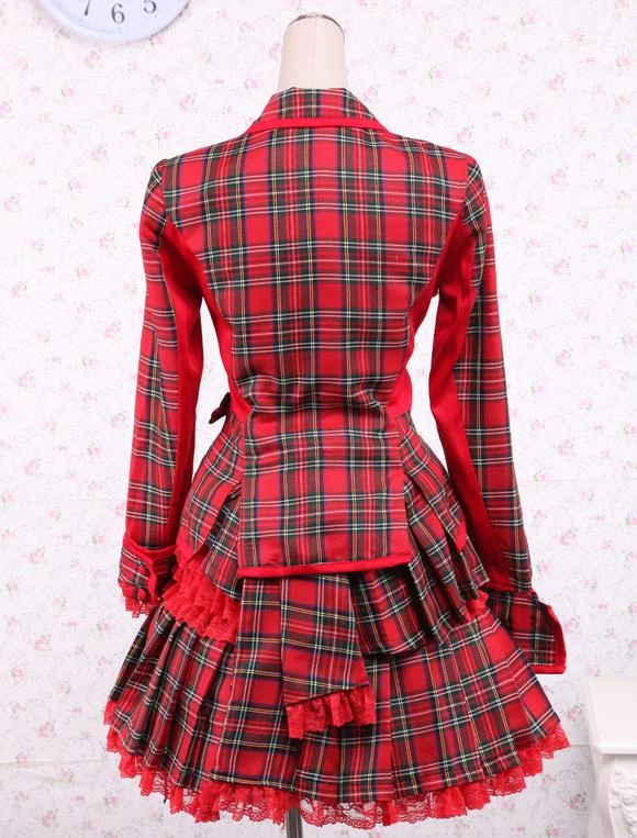 Lolitashow Cotton Red Gingham School Lolita Top And Skirt - Image 3
