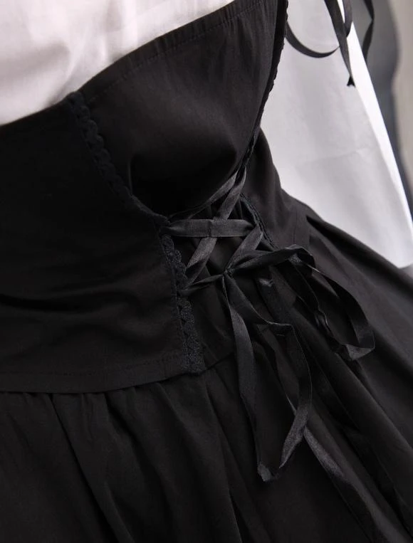 Lolitashow Cotton White And Black Long Sleeves Punk Lolita Blouse And Skirt - Image 5