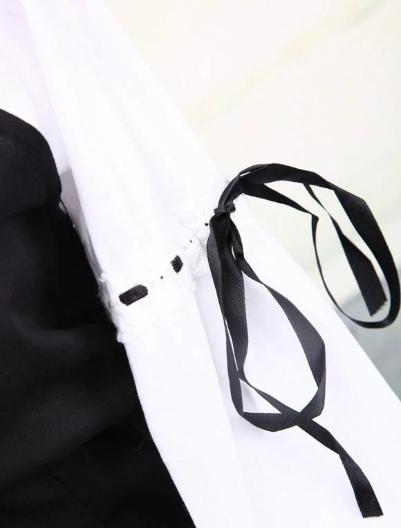 Lolitashow Cotton White And Black Long Sleeves Punk Lolita Blouse And Skirt - Image 6