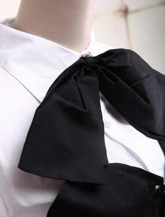 Lolitashow Cotton White And Black Long Sleeves Punk Lolita Blouse And Skirt - Image 7