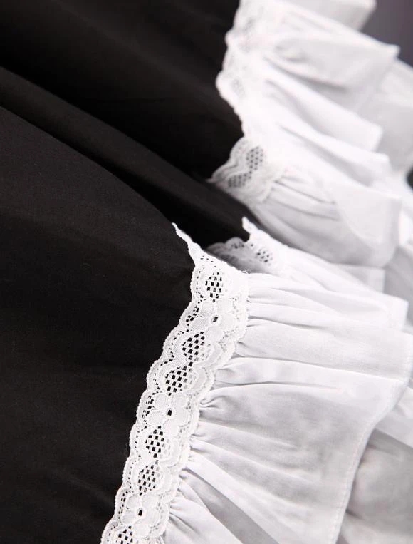 Lolitashow Cotton White And Black Long Sleeves Punk Lolita Blouse And Skirt - Image 8