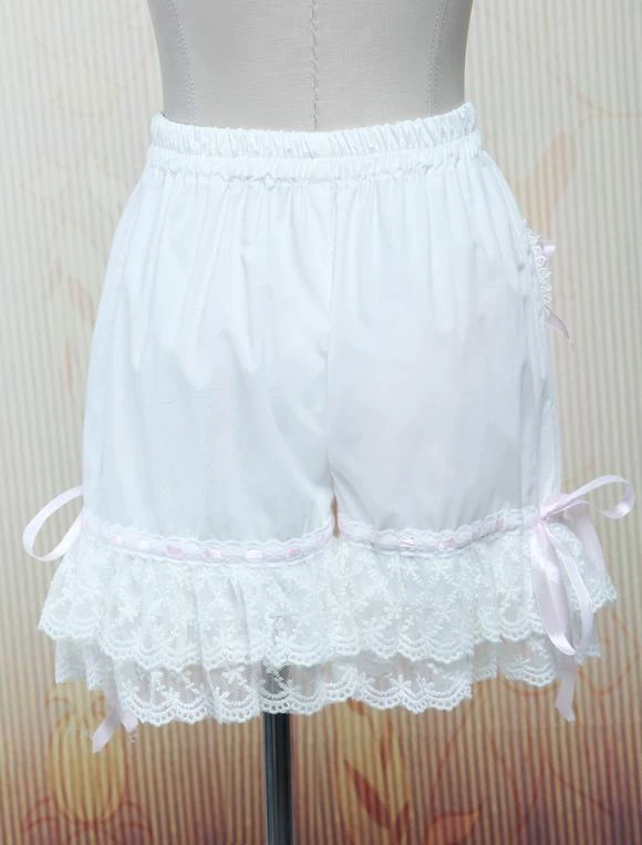 Lolita Bloomers White Cotton Lace Trim Heart Shape Pocket Bow Ribbon - Image 3