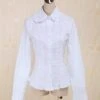 Lolitashow White Cotton Lolita Blouse Long Sleeves Lace Trim Turn-down Collar