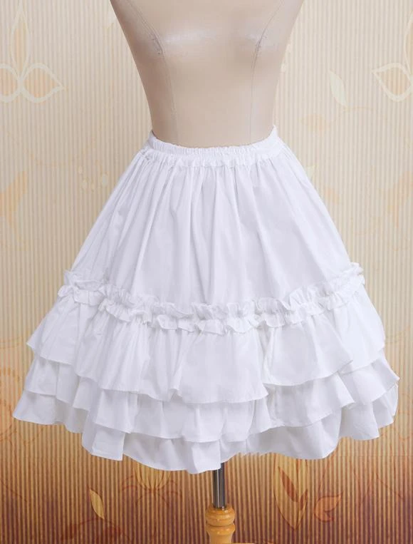 Lolitashow Cotton White Multi-layer Lace Lolita Skirt