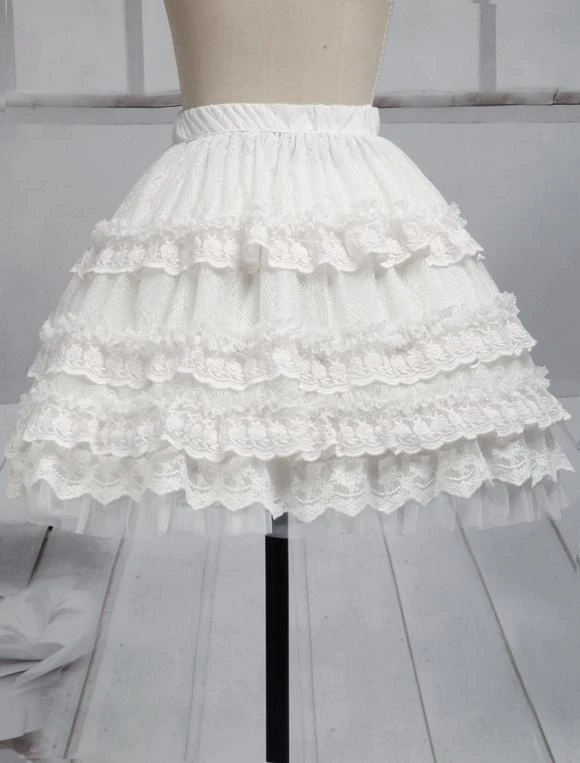 Lolitashow Pure White Lace Lolita Short Skirt Lace Trim Ruffles - Image 2