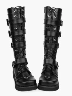 Gothic Black Lolita Boots Sraps Buckles Shoelace