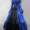 Prom Dress Victorian Dress Costume Blue Satin Ruffle Long Sleeves High Collar For Women's Victorian Era Clothing Corest Retro Outfits Halloween