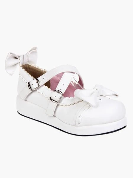 Lolitashow Sweet White Lolita Flats Shoes Platform Bow Decor With Trim - Image 5