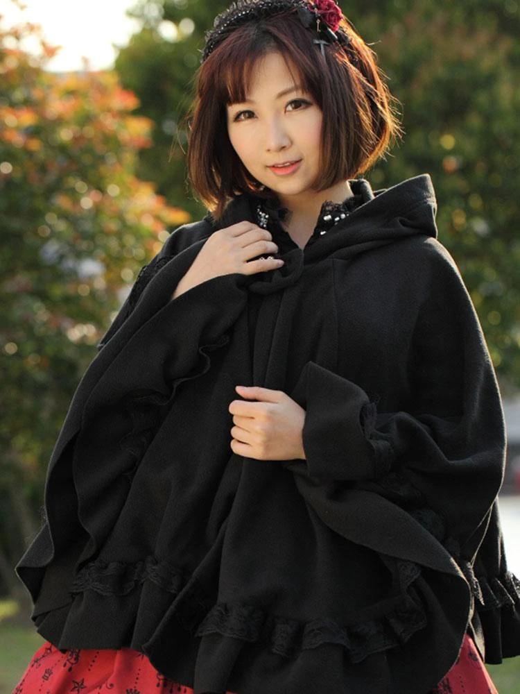 Lolitashow Hooded Lolita Cape With Ruffles - Image 7