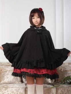 Lolitashow Hooded Lolita Cape With Ruffles