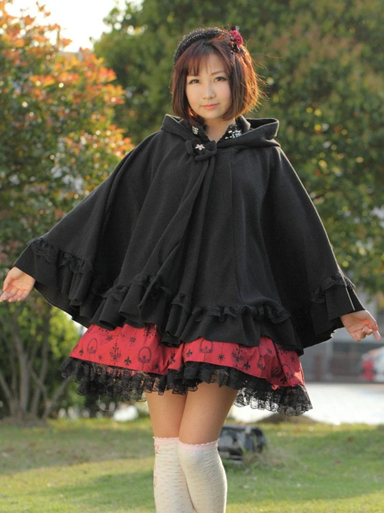Lolitashow Hooded Lolita Cape With Ruffles - Image 5