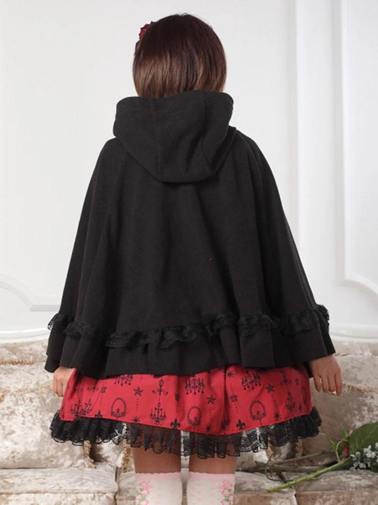 Lolitashow Hooded Lolita Cape With Ruffles - Image 3