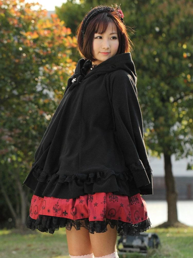 Lolitashow Hooded Lolita Cape With Ruffles - Image 6