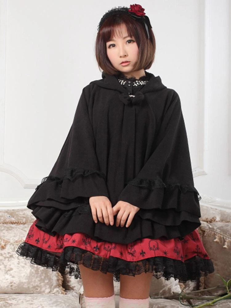Lolitashow Hooded Lolita Cape With Ruffles - Image 2