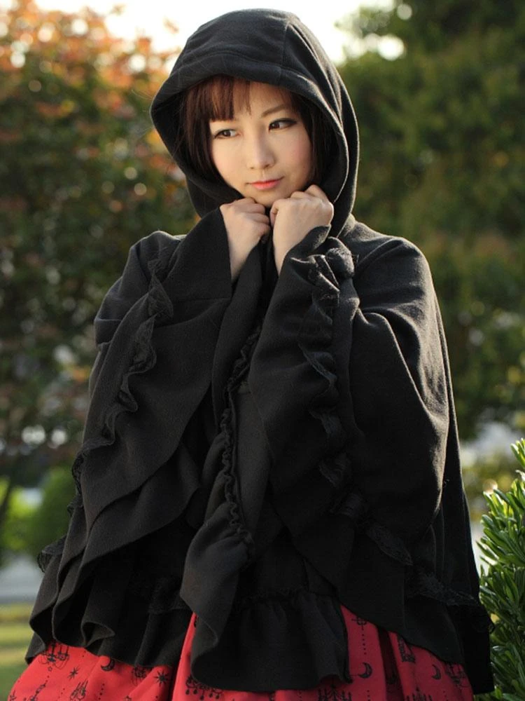 Lolitashow Hooded Lolita Cape With Ruffles - Image 8