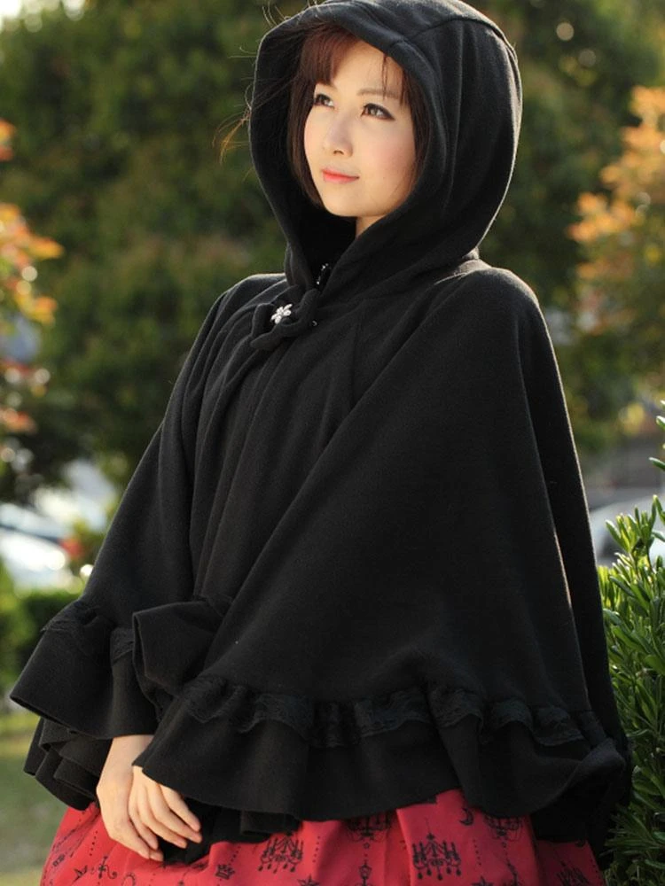 Lolitashow Hooded Lolita Cape With Ruffles - Image 9
