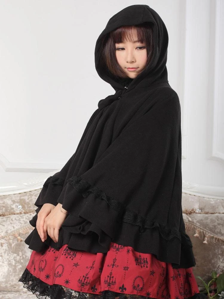 Lolitashow Hooded Lolita Cape With Ruffles - Image 4