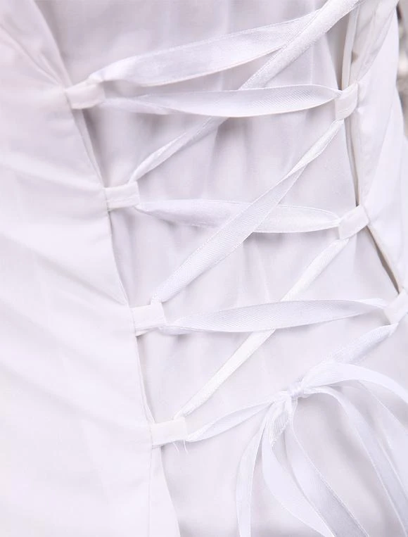 Lolitashow White Cotton Lolita Blouse Long Sleeves Lace Trim Turn-down Collar Black Bow - Image 6