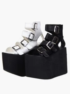 Lolitashow Lolita Sandals High Platform Shoes PU Leather With Buckles