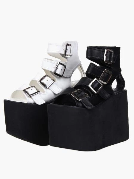 Lolitashow Lolita Sandals High Platform Shoes PU Leather With Buckles