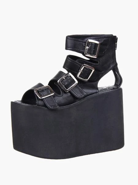 Lolitashow Lolita Sandals High Platform Shoes PU Leather With Buckles - Image 2
