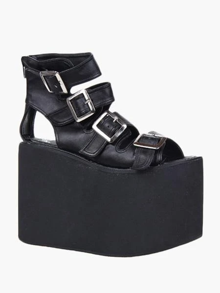 Lolitashow Lolita Sandals High Platform Shoes PU Leather With Buckles - Image 3
