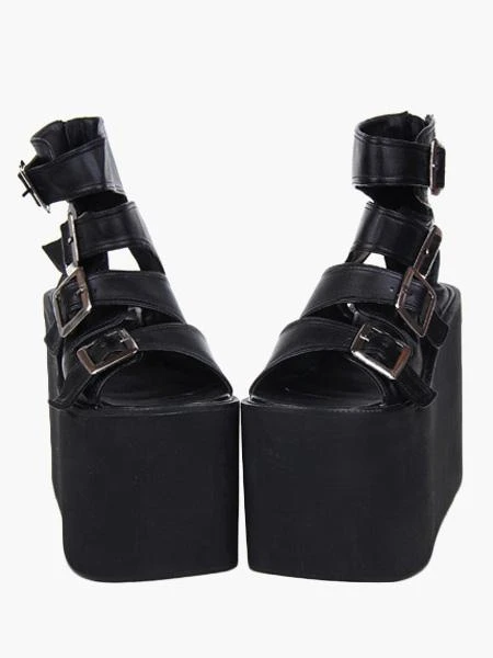 Lolitashow Lolita Sandals High Platform Shoes PU Leather With Buckles - Image 6