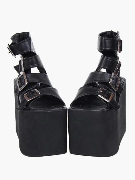 Lolitashow Lolita Sandals High Platform Shoes PU Leather With Buckles - Image 7