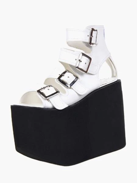 Lolitashow Lolita Sandals High Platform Shoes PU Leather With Buckles - Image 8