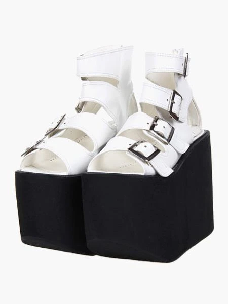 Lolitashow Lolita Sandals High Platform Shoes PU Leather With Buckles - Image 10