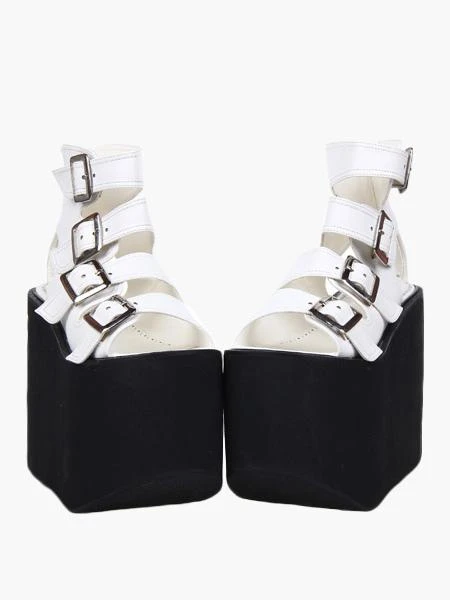 Lolitashow Lolita Sandals High Platform Shoes PU Leather With Buckles - Image 12