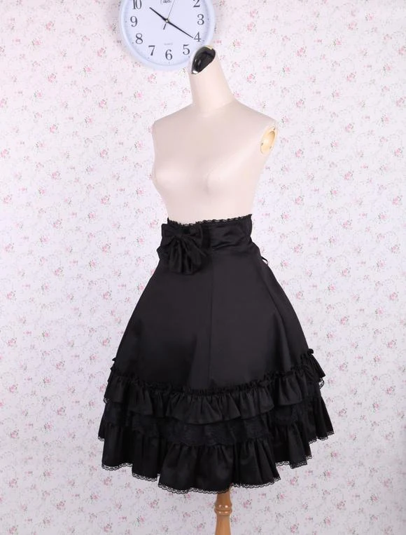 Lolitashow Elegant Black High Waist Lolita Skirt Ruffles Bow And Lace Trim - Image 2