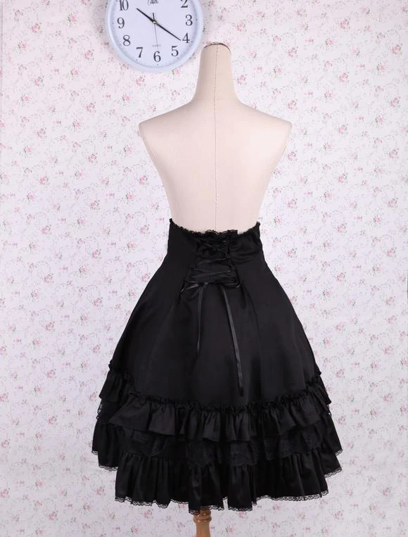 Lolitashow Elegant Black High Waist Lolita Skirt Ruffles Bow And Lace Trim - Image 3