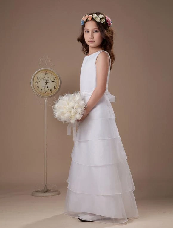 White A-line Multi-Layer Satin First Communion Dress - Image 2