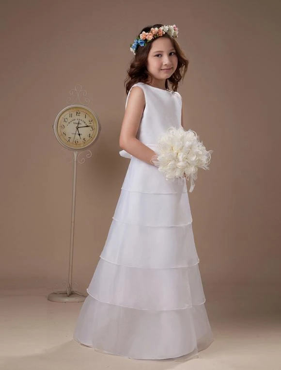 White A-line Multi-Layer Satin First Communion Dress - Image 3