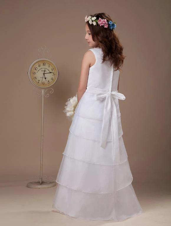 White A-line Multi-Layer Satin First Communion Dress - Image 4