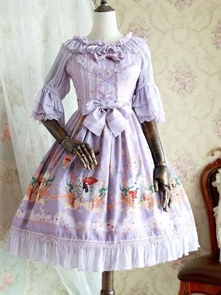 Lolitashow White Chiffon Lolita Blouse Middle Hime Sleeves Lace Trim High Waist - Image 3