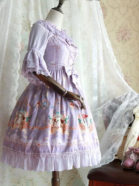 Lolitashow White Chiffon Lolita Blouse Middle Hime Sleeves Lace Trim High Waist - Image 12