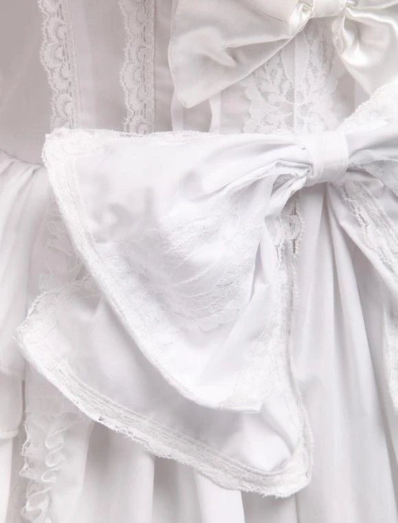 Rococo Lolita JSK Dress Lace Bow Ruffle White Cotton Lolita Jumper Skirt - Image 7