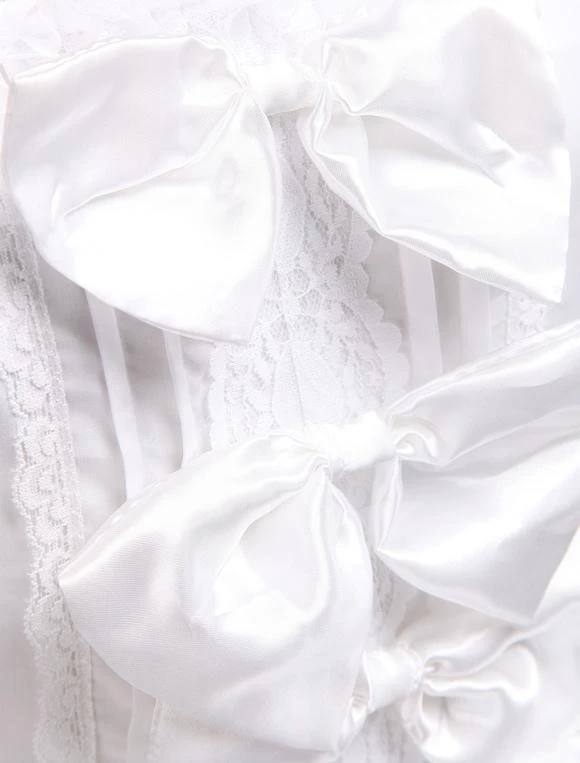 Rococo Lolita JSK Dress Lace Bow Ruffle White Cotton Lolita Jumper Skirt - Image 5