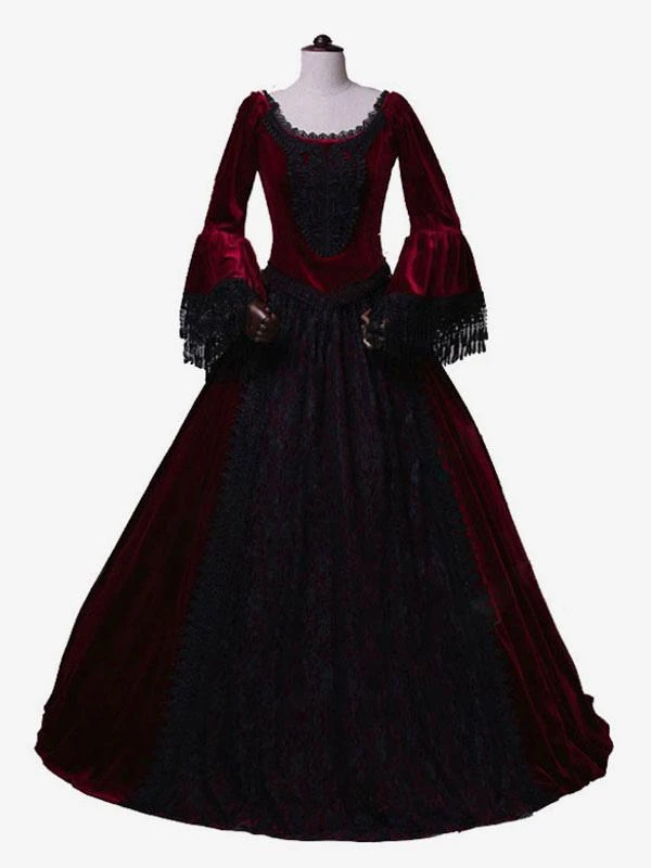 Burgundy Retro Costumes Women's Marie Antoinette Costume Lace Lace Polyester Tunic Dress Retro Masquerade Ball Gown