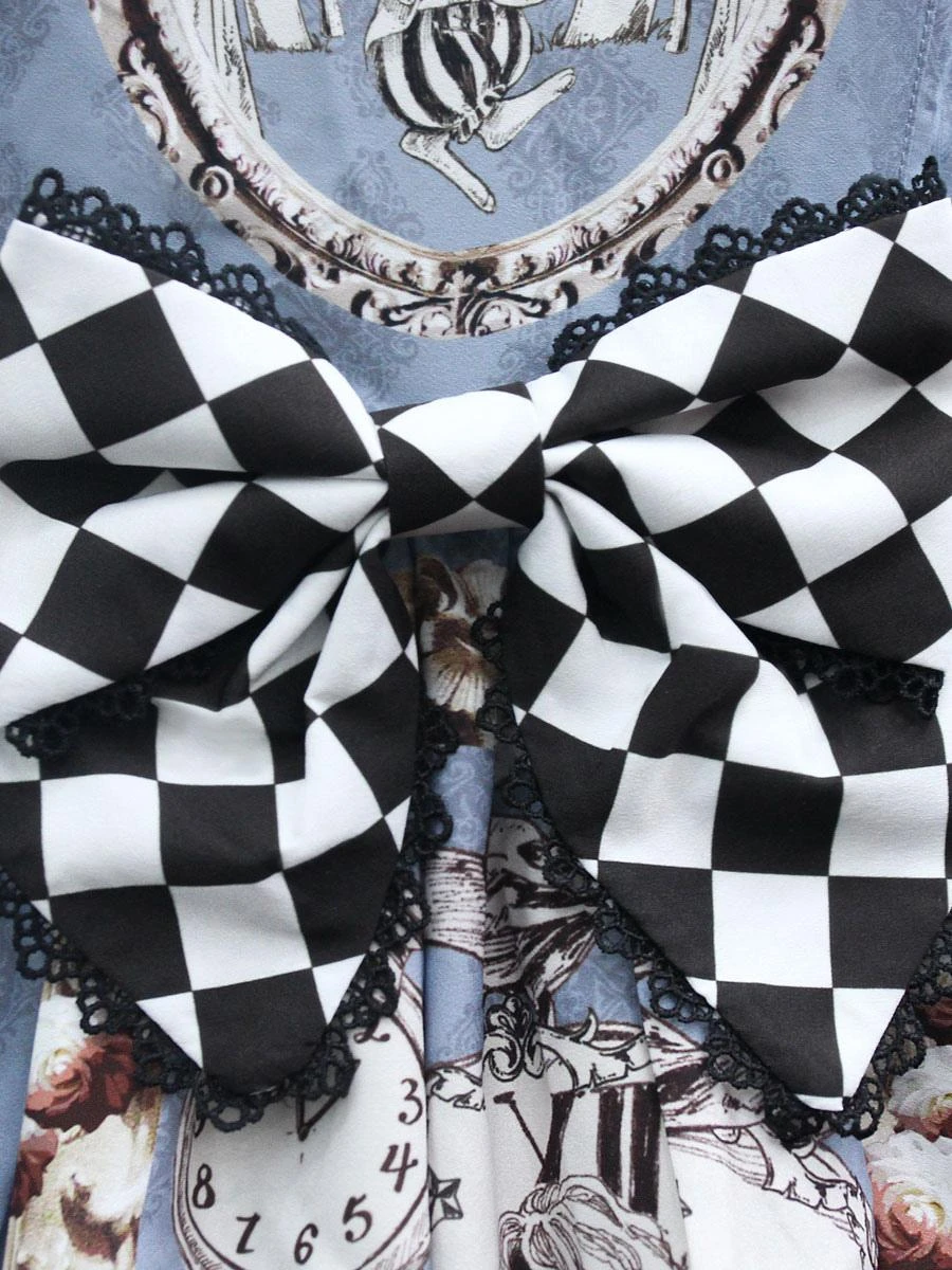 Sweet Lolita Alice In Wonderland Costumes JSK Light Sky Blue Bowknots Sleeveless Polyester Jumper Skirts - Image 6