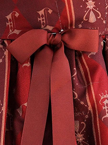 Sweet Lolita OP Dress Royal Trojan Bow Print Chiffon Burgundy Lolita One Piece Dress - Image 6