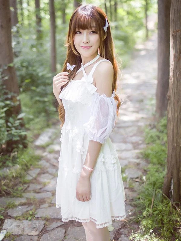 Lolitashow Sweet Lolita Dress Lace Ruffle Chiffon Lolita Jumper Skirt - Image 2