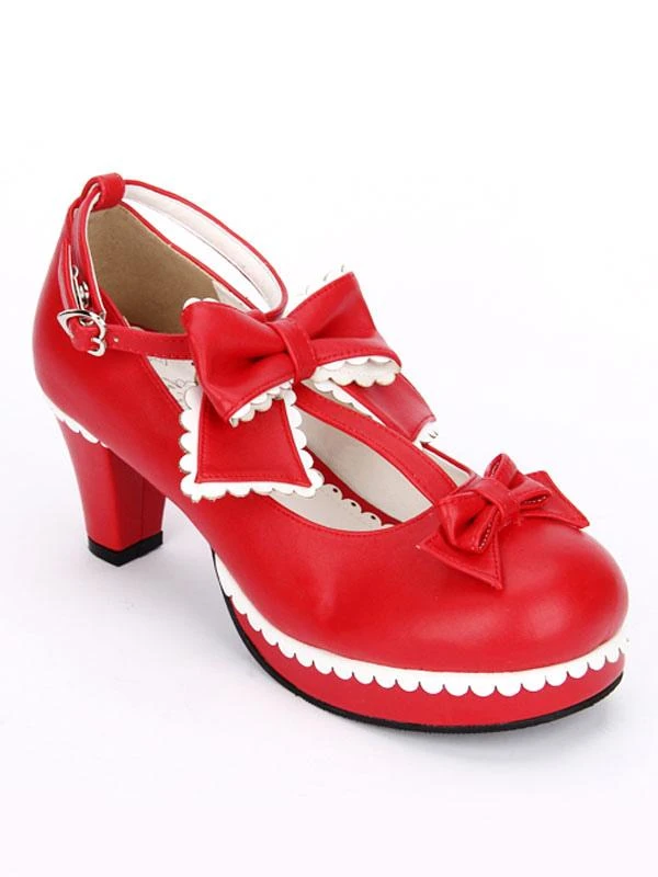 Lolitashow Sweet Lolita Shoes White Round Toe Cone Heel T Strap Lolita Shoes - Image 12