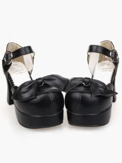 Lolitashow Lovely PU Leather Black Lolita Sandals