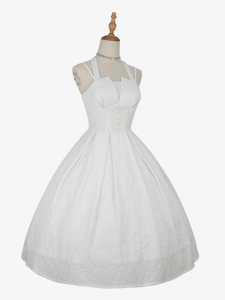 Classic Lolita JSK Dress Chinese White Sleeveless Jeweled Lolita Jumper Skirts - Image 2