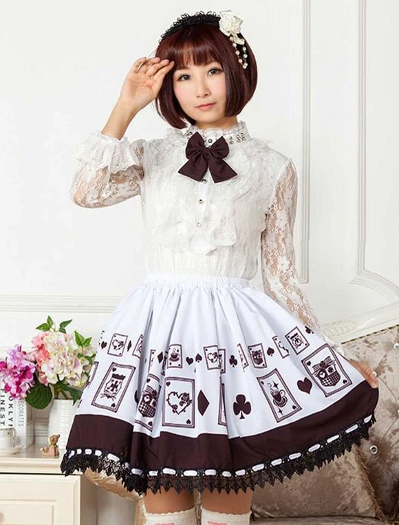 Lolitashow Chocolate Printed Polyester Lolita Skirt For Girls
